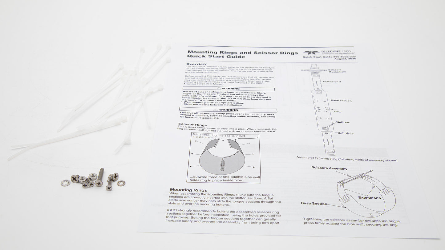 A white paper displaying detailed instructions for mounting rings and scissors rings, featuring clear text and diagrams.