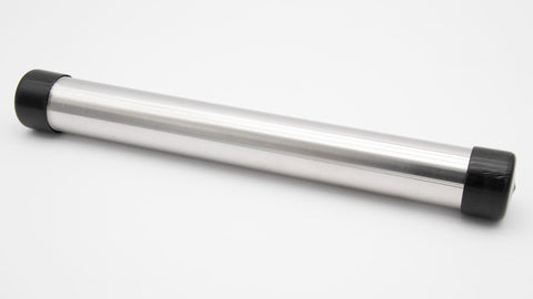 A silver cylinder with caps