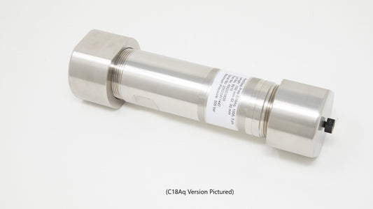 A close-up of a stainless steel cylinder featuring a threaded end, showcasing its smooth surface and metallic finish.