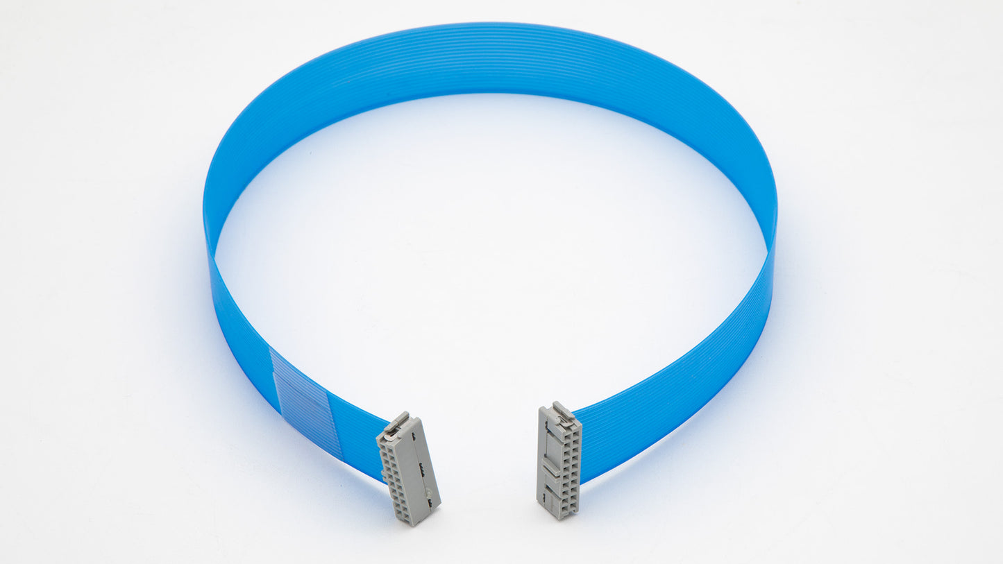 Blue SATA data cable on a white background