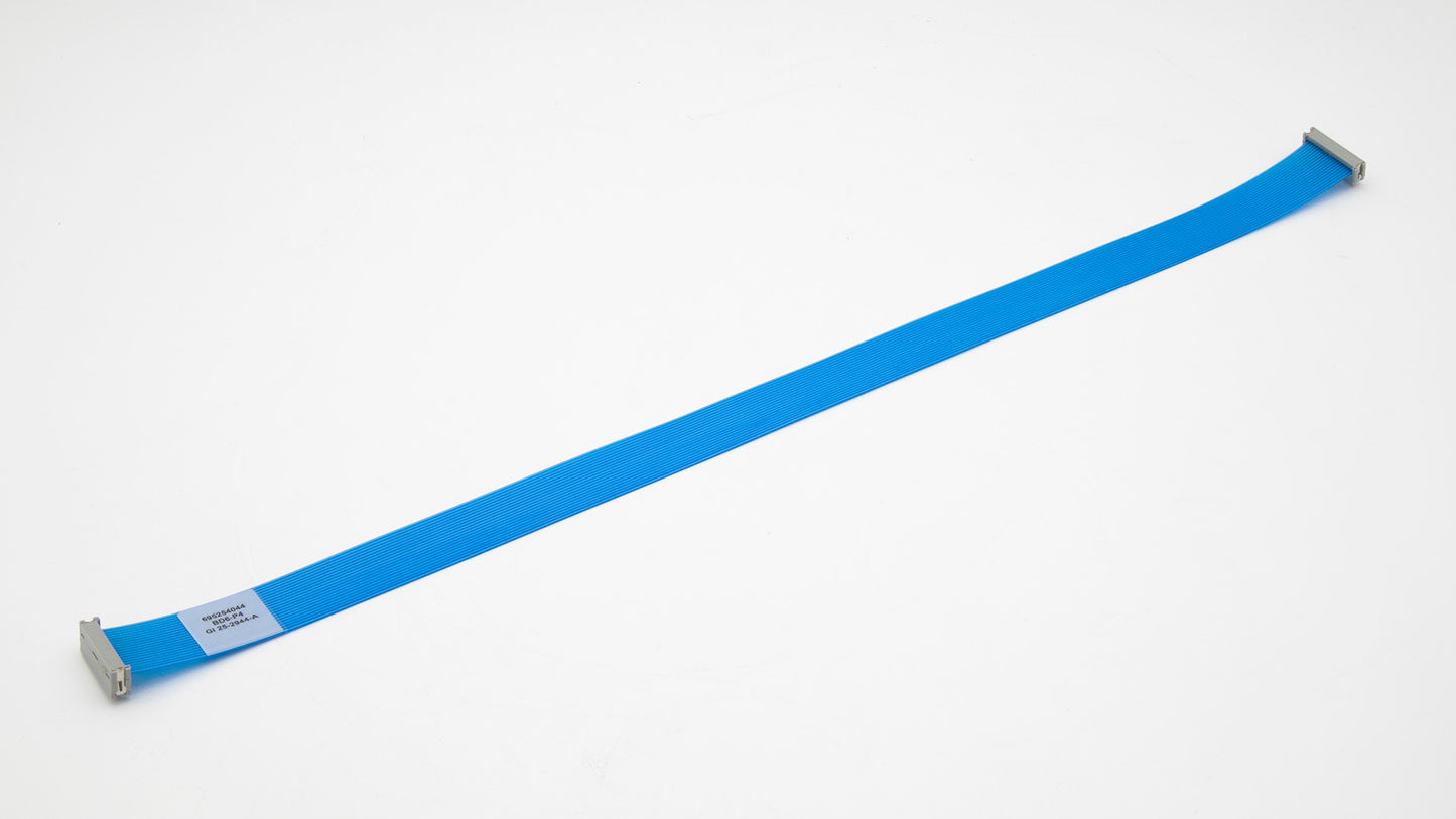 A blue ribbon cable featuring a silver clip, commonly used for connecting electronic components.