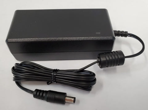 A black power cord with a rectangular box