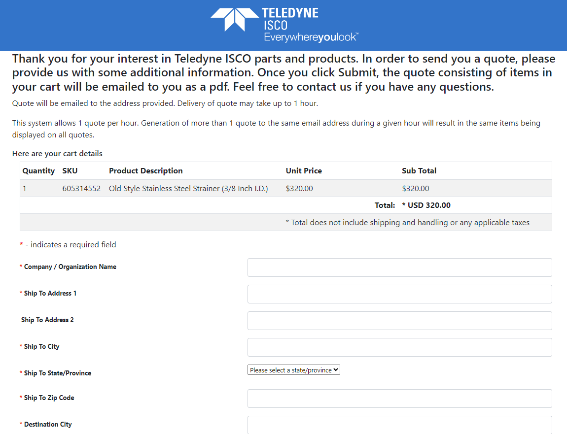 Generate a Quote – Teledyne ISCO