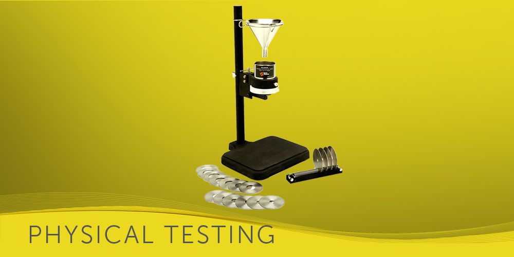 Laboratory equipment for physical testing on a yellow background