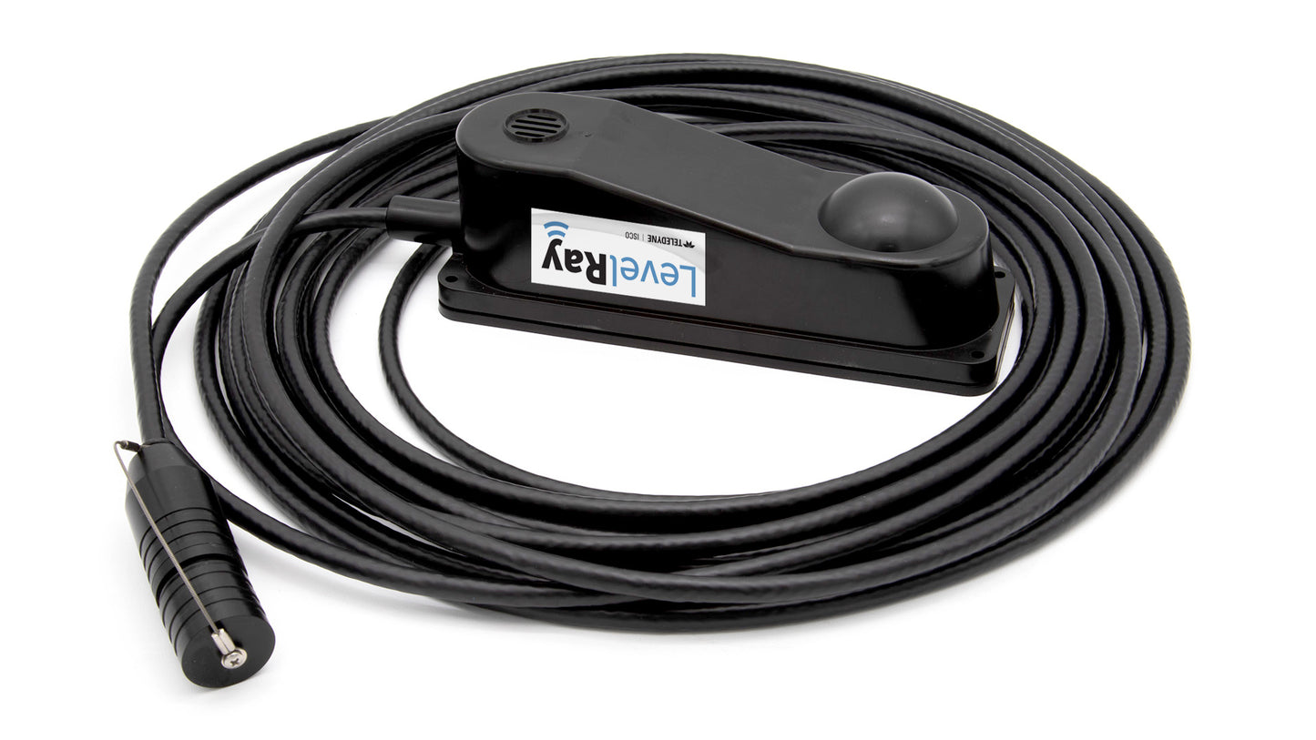 Black electronic device with a cable on a white background