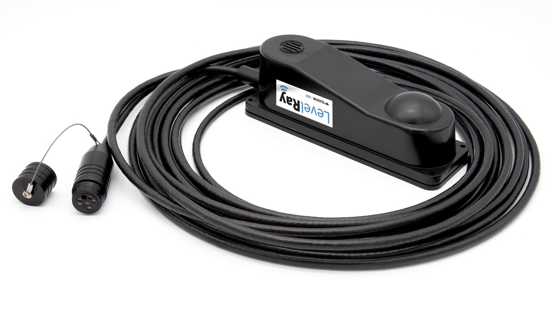 Black sensor with cable on a white background