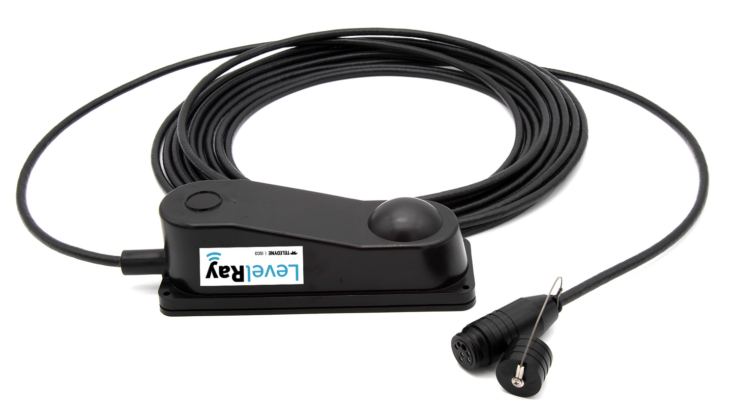 Black electronic device with a cable on a white background