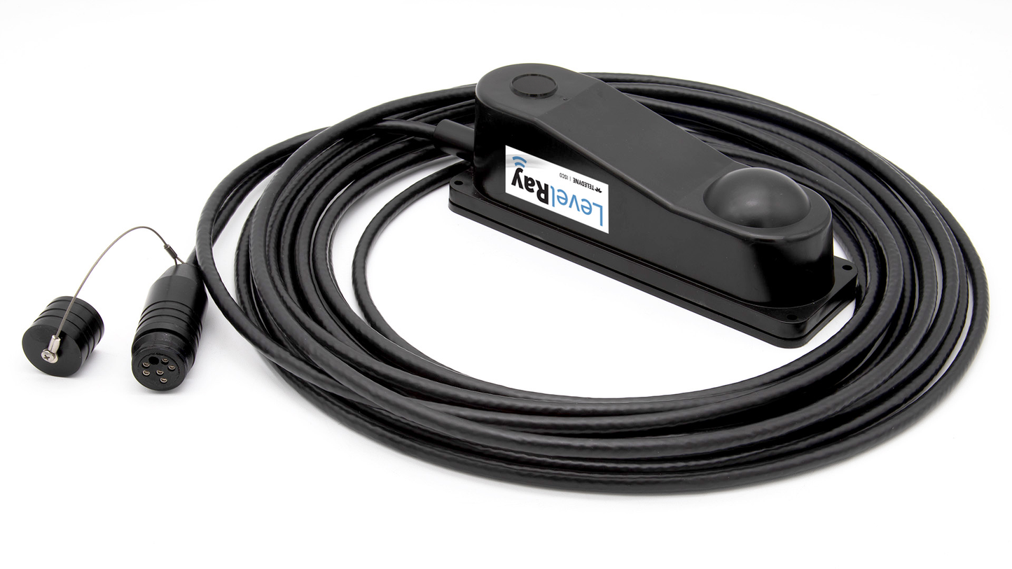 Black electronic device with a cable on a white background