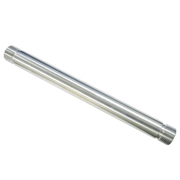 A long, shiny metal tube displayed on a black background, showcasing its smooth surface and elongated shape.