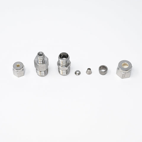 Collection of parts for fittings adapter kit.