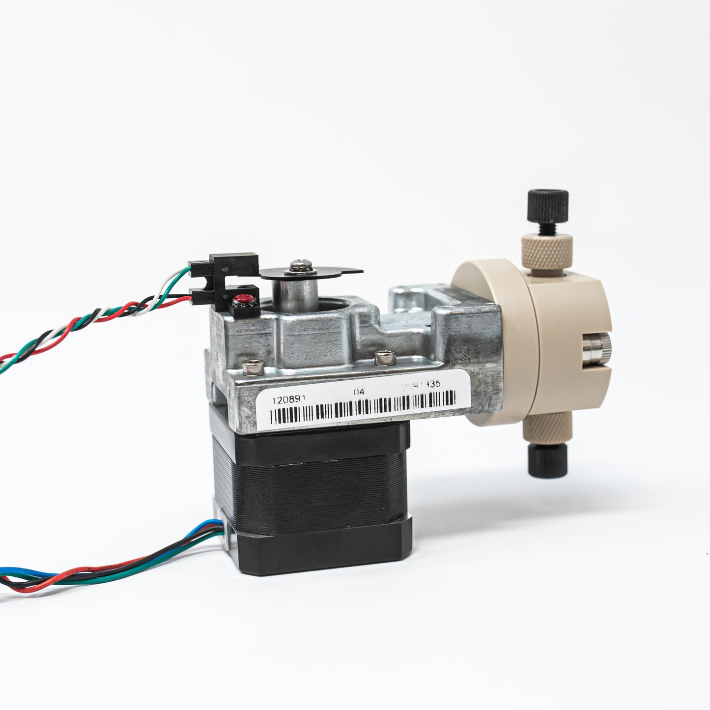 Single head positive displacement pump, stepper motor and optical switch