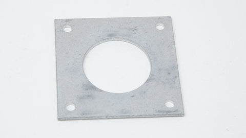Square plate with a small hole in each corner and a large hole in middle.