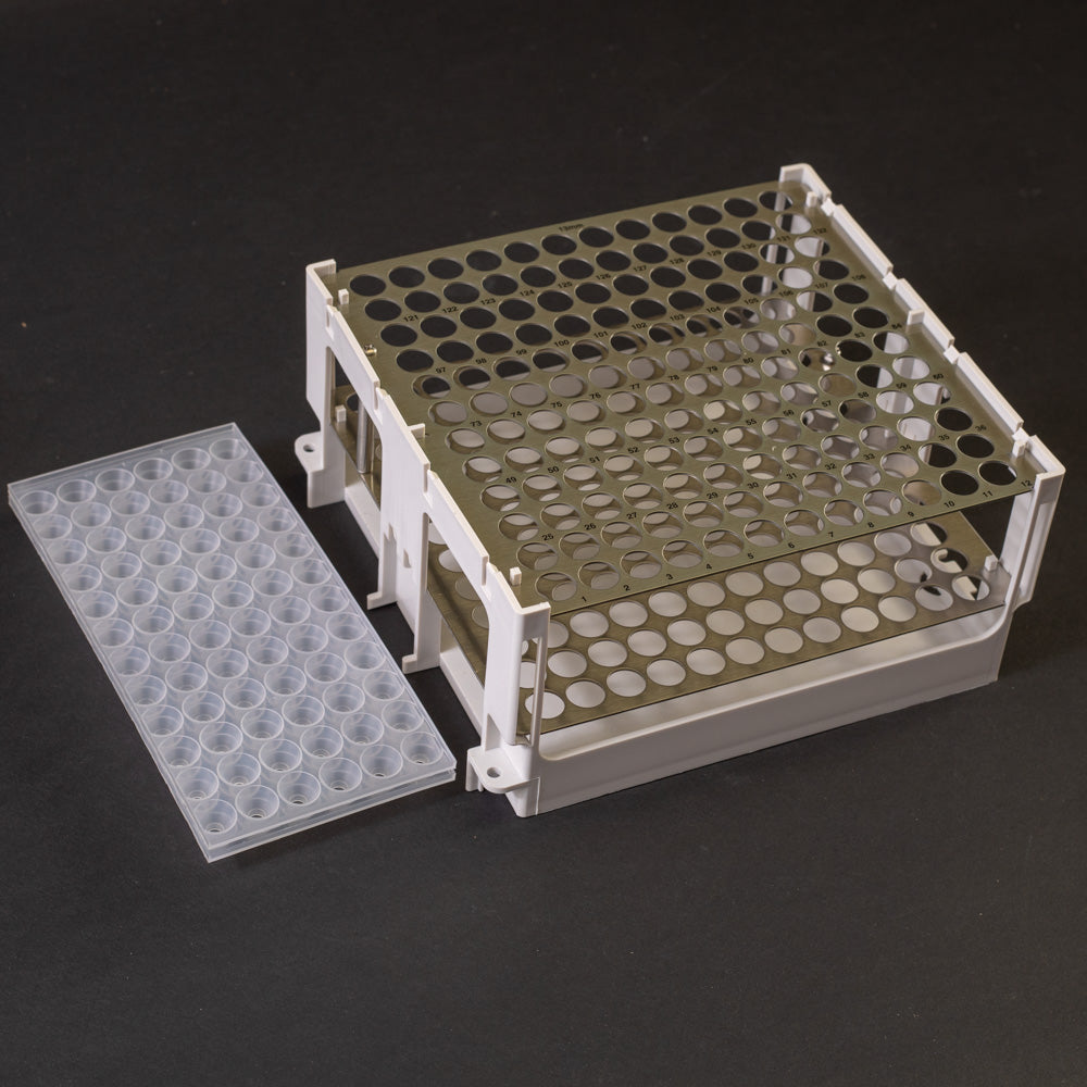 Rack with 144 holes for test tubes