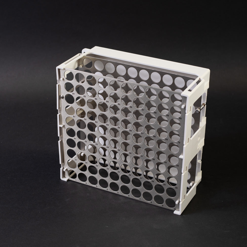 Rack with 100 holes for test tubes