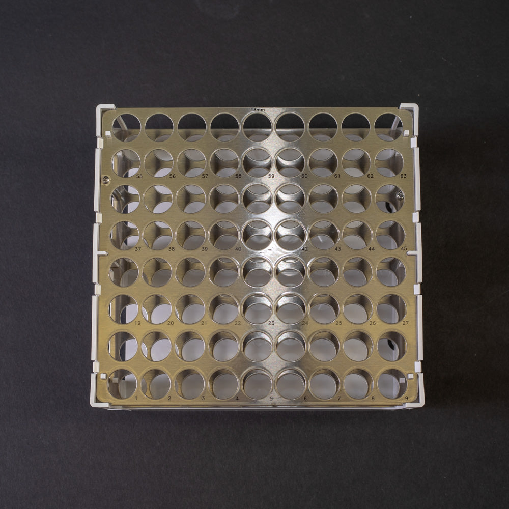Rack with 72 holes for test tubes