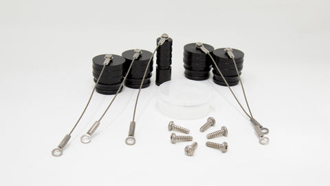 Caps with straps, container of Fluorosilicone, screws.