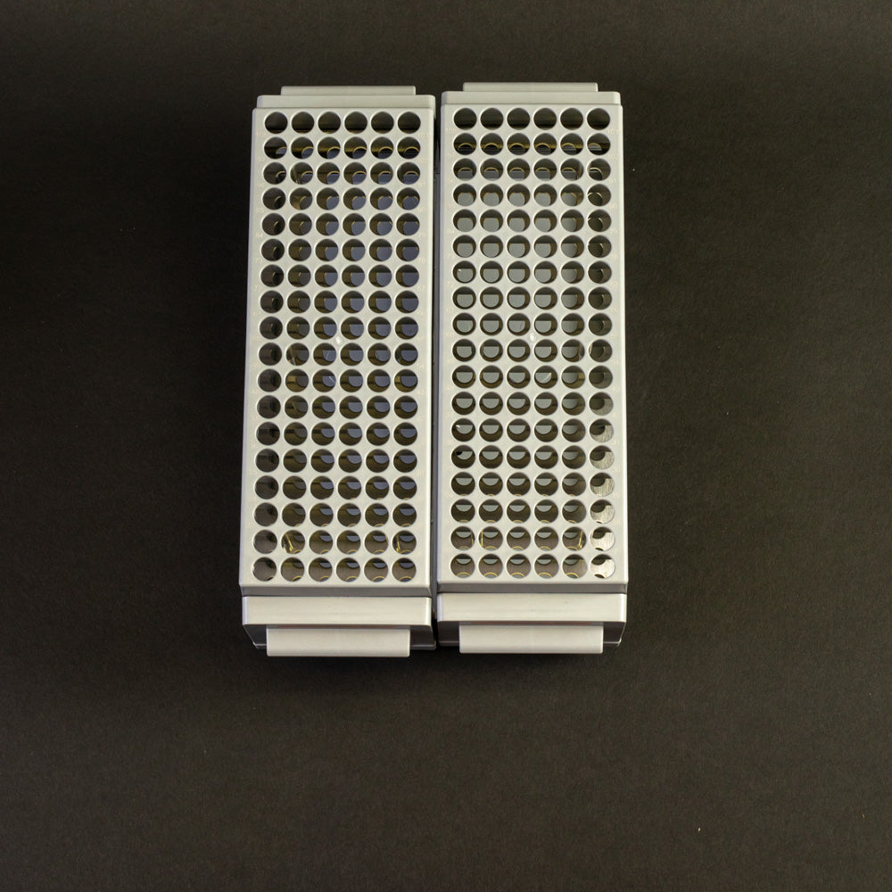 Set of 2 racks with 108 holes each for test tubes