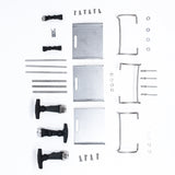 Latches, draw catch, toggle wire bale, toggle bale connector, large toggle latch hinge, screws, washers, pop rivets