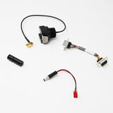Cable assembly, female antenna plug, coax cable and clip assembly, power cable