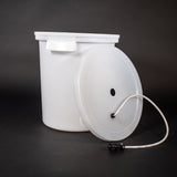 Plastic pail shaped container, lid, shut-off switch