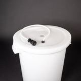 Plastic pail shaped container, lid, shut-off switch