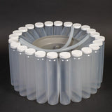 24 polypropylene bottles with caps, bottle retaining ring and two discharge tubes.