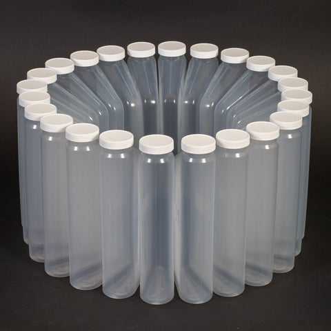 Wedge shaped plastic bottles with caps