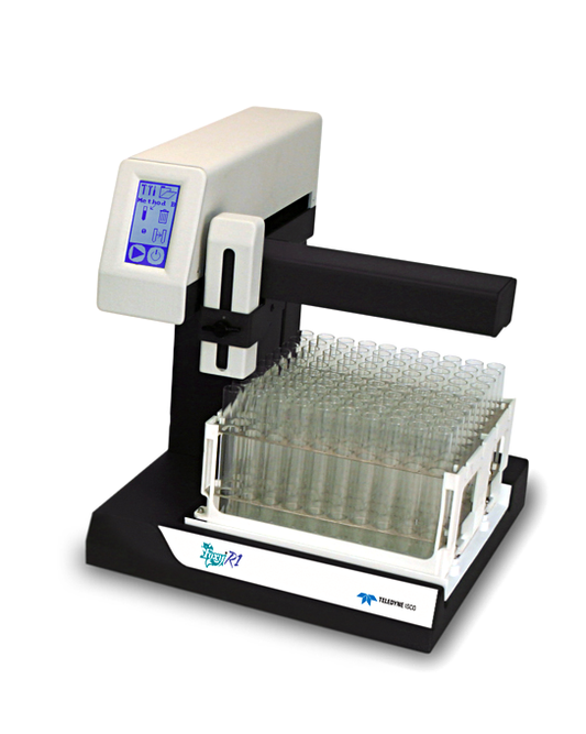 Fraction collector with rack and test tubes