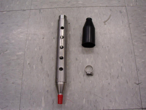 Round steel tube with holes, barbed connector and weight